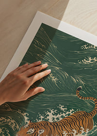 A tiger swims elegantly through lush waves.-9