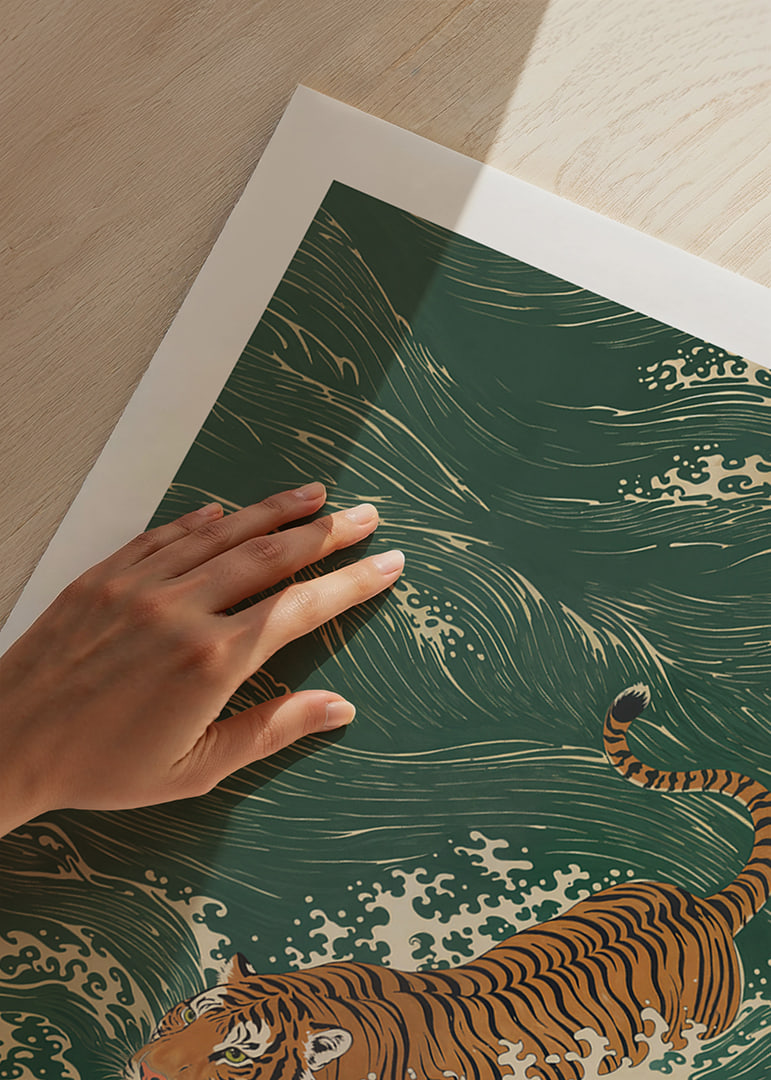 A tiger swims elegantly through lush waves.-12