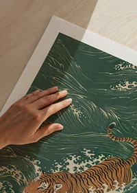 A tiger swims elegantly through lush waves.-9