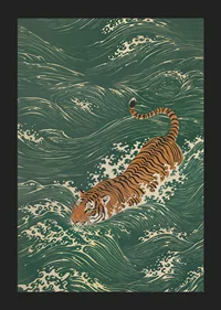 A tiger swims elegantly through lush waves.-5
