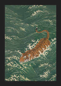 En tiger simmar elegant genom grönskande vågor.-5