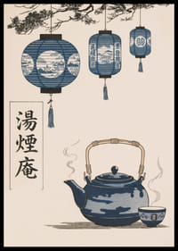 Eleganza orientale con lanterne appese e tè fumante.-0