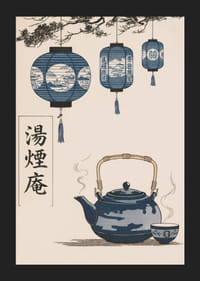 Orientalisk elegans med hängande lanternor och rykande te.-5