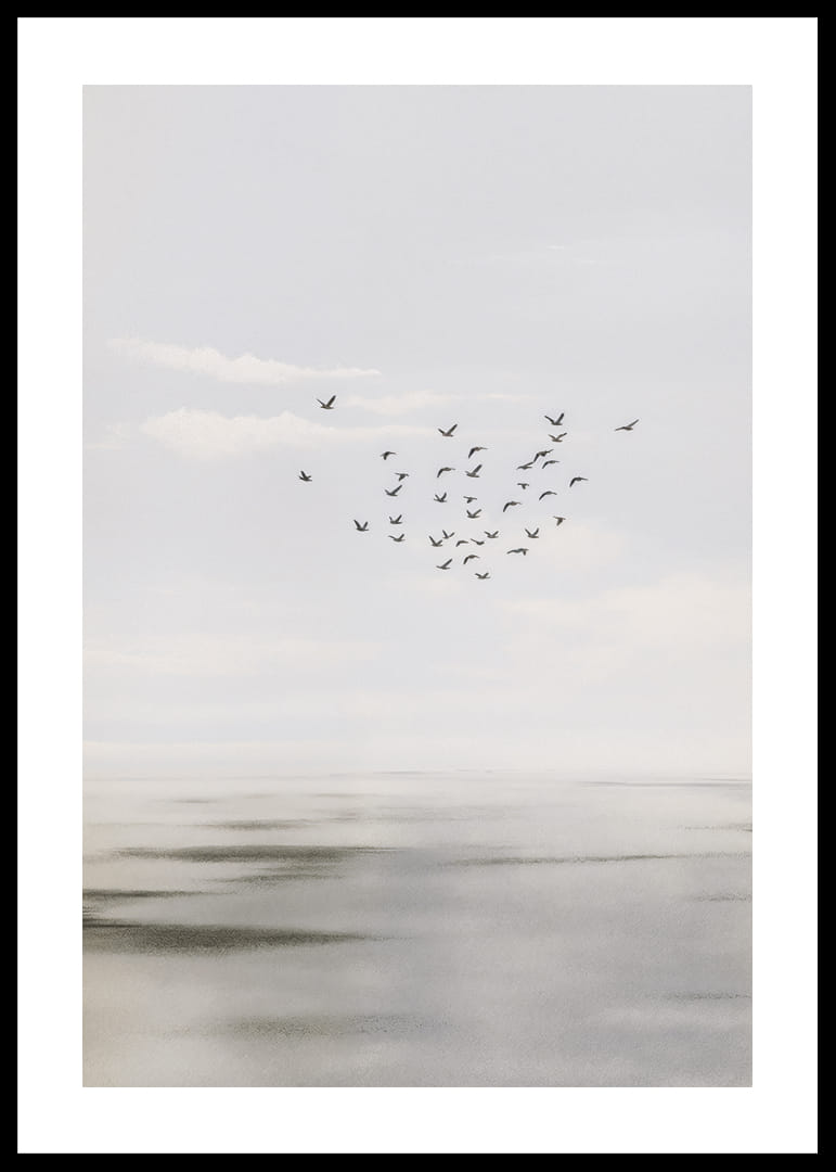 Gli uccelli volteggiano in un cielo sereno sopra un mare calmo.-12