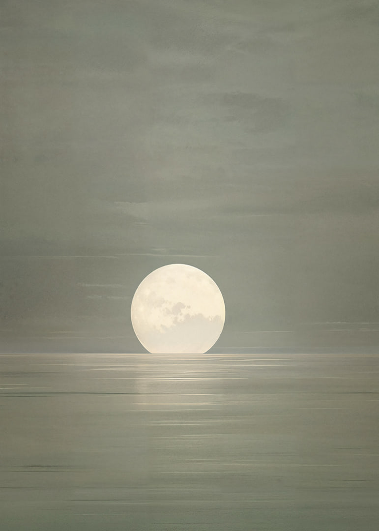 The moon's still light is reflected in the calm water.-12