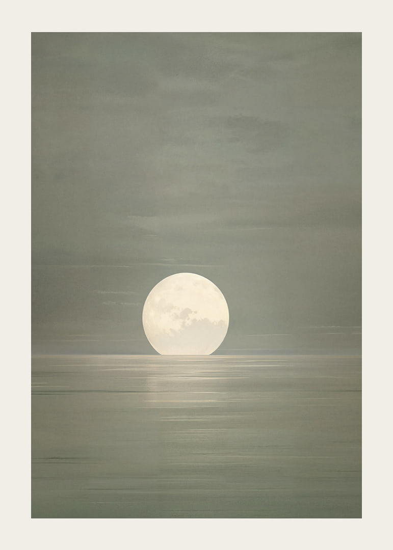 The moon's still light is reflected in the calm water.-12
