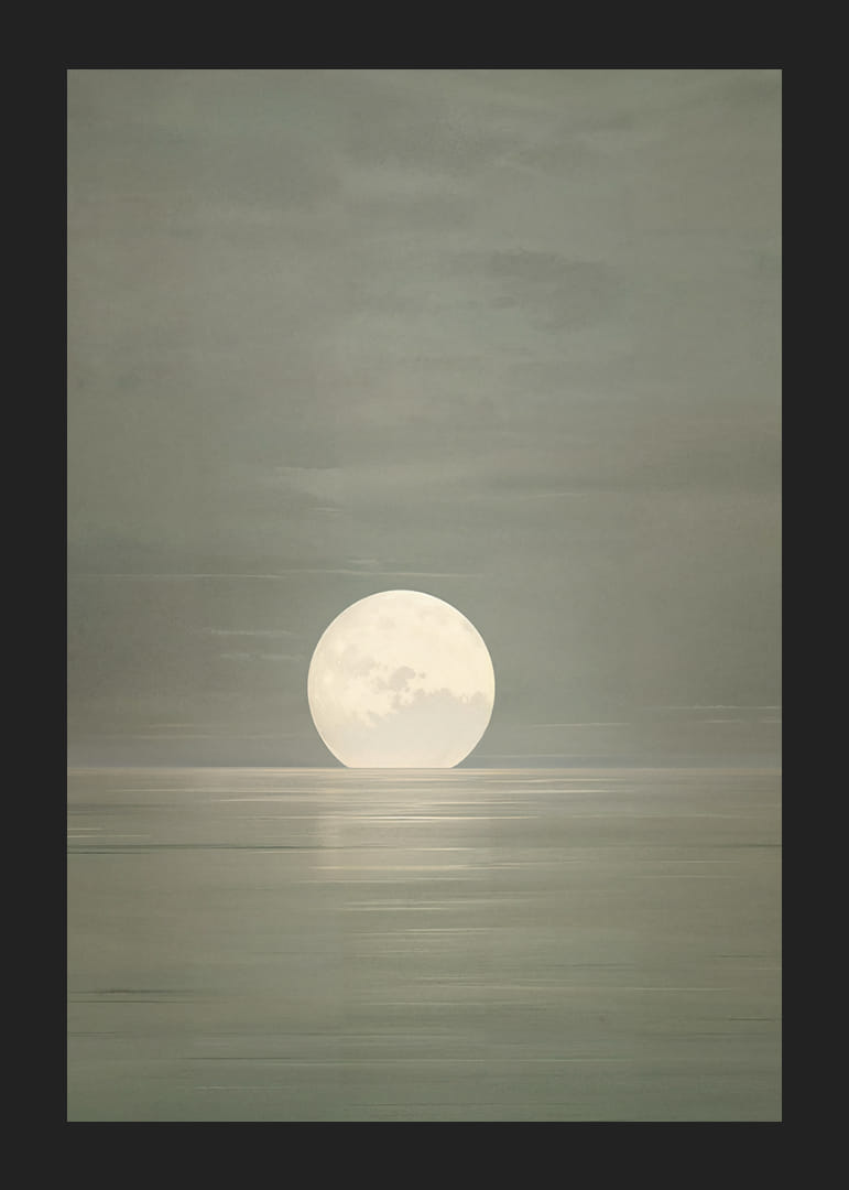 The moon's still light is reflected in the calm water.-12