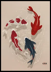 Colorful koi fish sweep through water in perfect harmony.-6