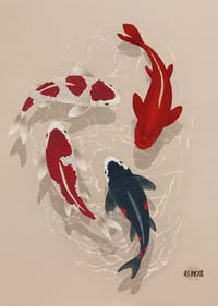 Colorful koi fish sweep through water in perfect harmony.-3