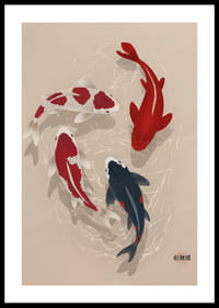 Colorful koi fish sweep through water in perfect harmony.-0