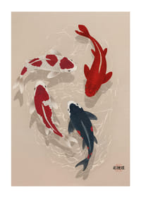 Colorful koi fish sweep through water in perfect harmony.-1