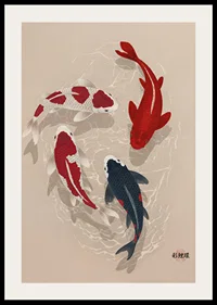 Colorful koi fish sweep through water in perfect harmony.-2