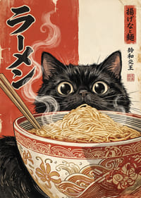 A curious cat enjoys a steaming bowl of ramen.-1