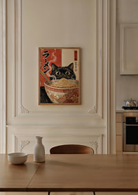 A curious cat enjoys a steaming bowl of ramen.-8