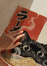 A curious cat enjoys a steaming bowl of ramen.-9