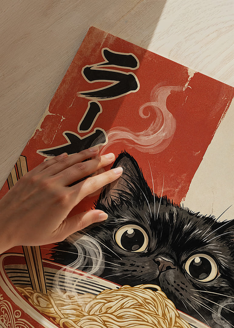 A curious cat enjoys a steaming bowl of ramen.-12