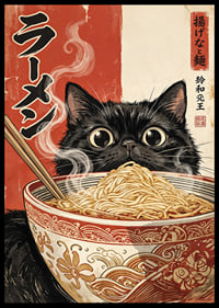 A curious cat enjoys a steaming bowl of ramen.-6