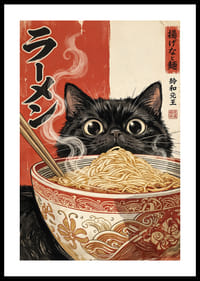 En nyfiken katt njuter av en ångande skål ramen.-0