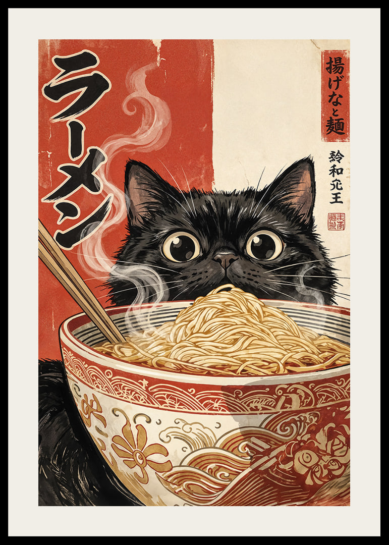 A curious cat enjoys a steaming bowl of ramen.-12