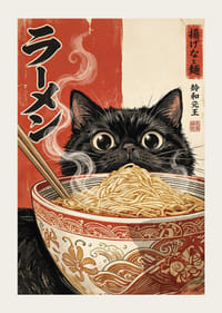 En nyfiken katt njuter av en ångande skål ramen.-3