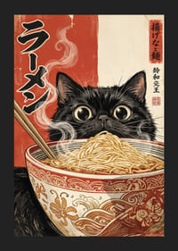 En nyfiken katt njuter av en ångande skål ramen.-5