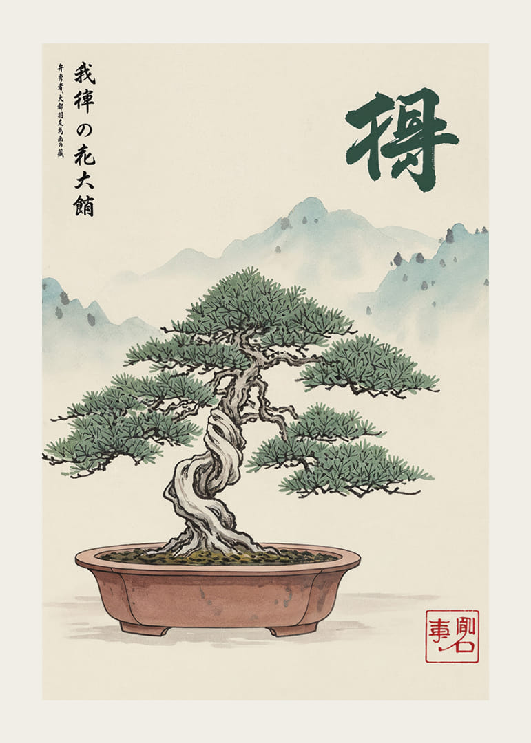 En elegant bonsai i harmoni med naturens lugna skönhet.-12