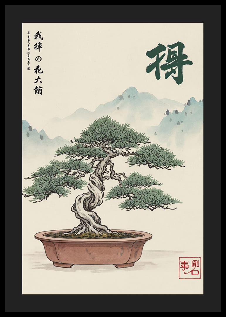 En elegant bonsai i harmoni med naturens lugna skönhet.-12