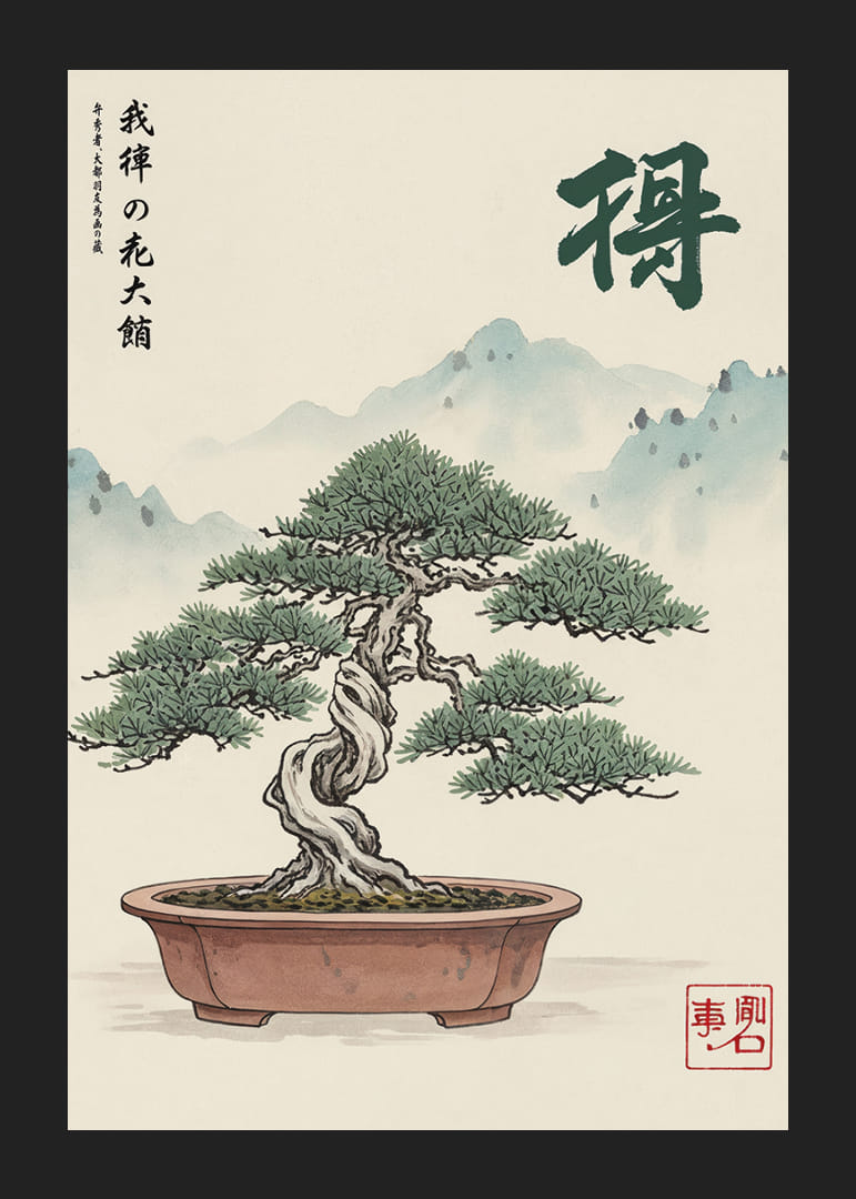 En elegant bonsai i harmoni med naturens lugna skönhet.-12