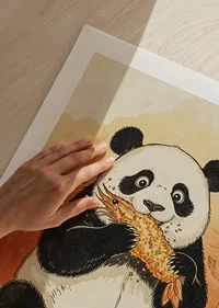 A panda enjoys a crunchy treat in a dreamy landscape.-9