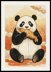 Panda si vychutnáva chrumkavú maškrtu v rozprávkovej krajine.-2