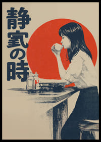 A woman in a quiet moment with a red sun as a background.-0