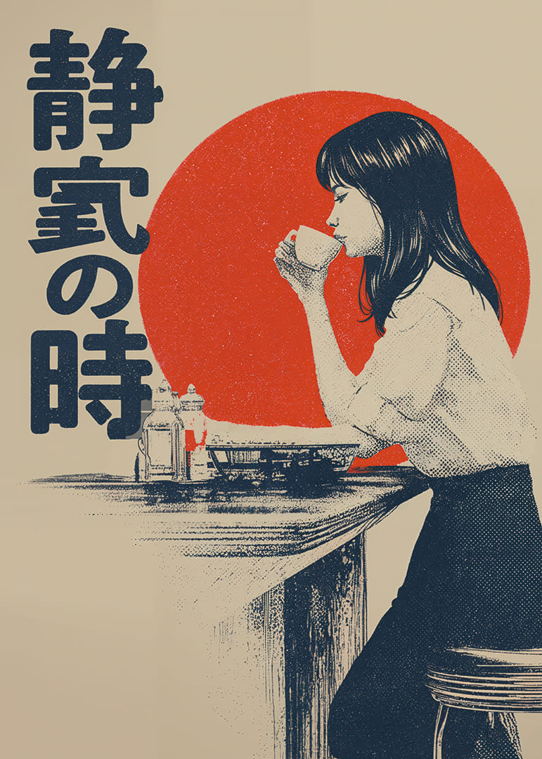 A woman in a quiet moment with a red sun as a background.-12