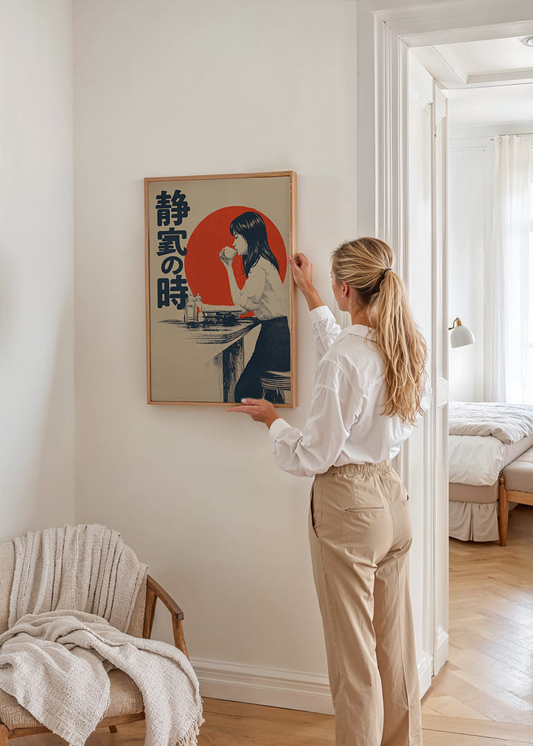 A woman in a quiet moment with a red sun as a background.-12