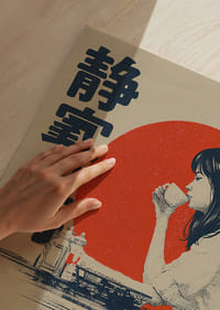 A woman in a quiet moment with a red sun as a background.-3