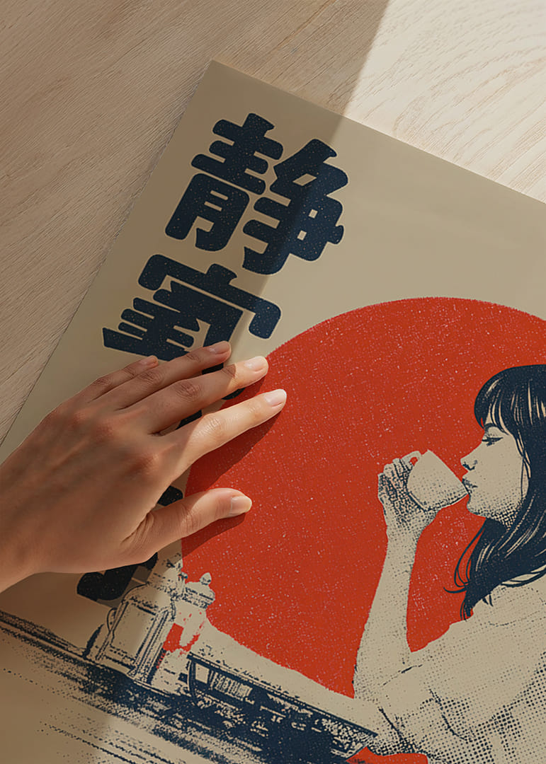 A woman in a quiet moment with a red sun as a background.-12