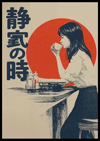 A woman in a quiet moment with a red sun as a background.-6