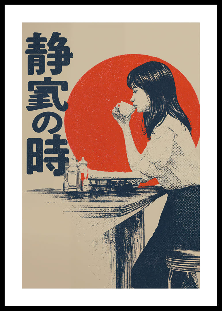 En kvinna i ett lugnt ögonblick med röd sol som bakgrund.-12