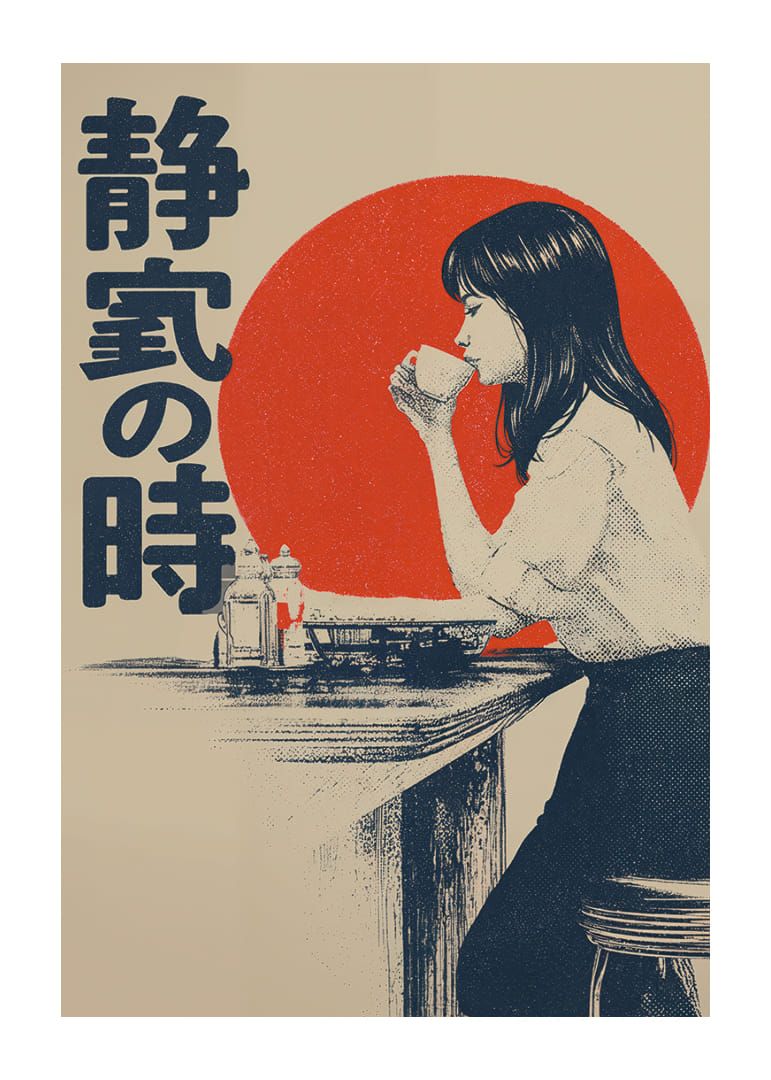 En kvinna i ett lugnt ögonblick med röd sol som bakgrund.-12