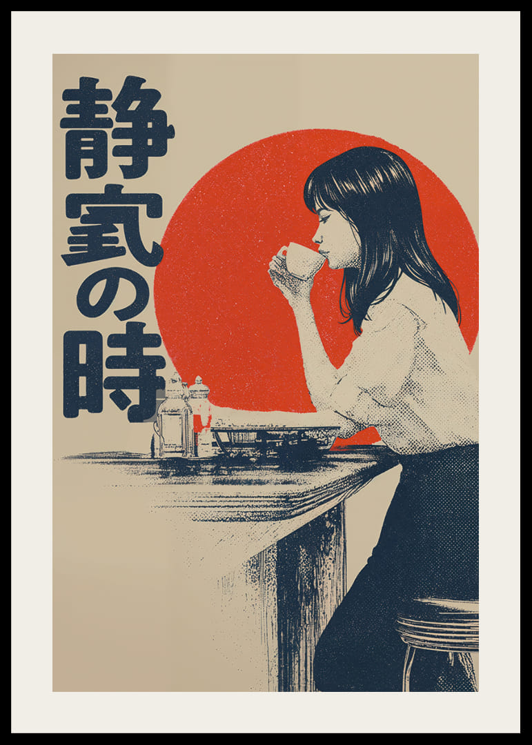 En kvinna i ett lugnt ögonblick med röd sol som bakgrund.-12