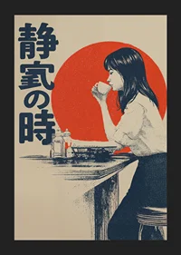 A woman in a quiet moment with a red sun as a background.-5