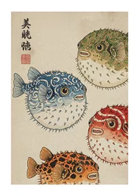 Fireworks display of colorful blowfish in traditional design.-1