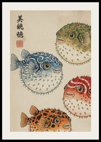 Fyrverkeri av färgglada blåsfiskar i traditionell design.-2