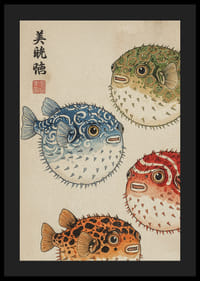 Fyrverkeri av färgglada blåsfiskar i traditionell design.-4