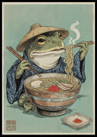 A frog in zen meditation with steaming noodles.-0