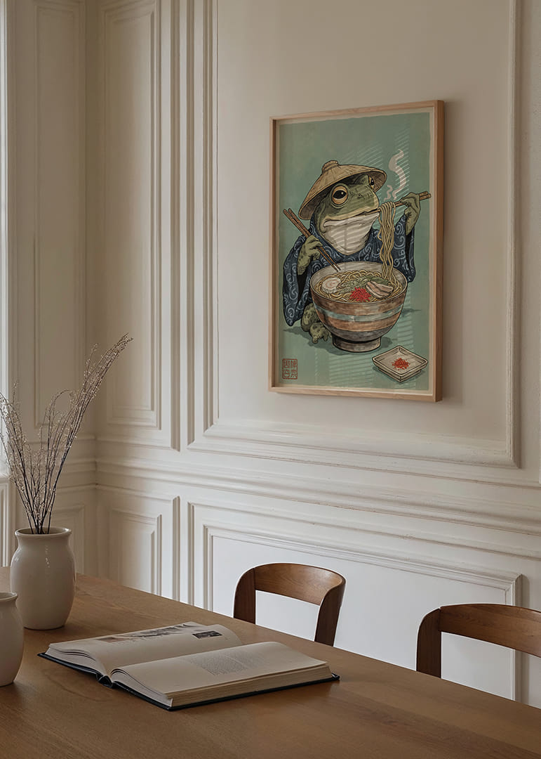 A frog in zen meditation with steaming noodles.-12