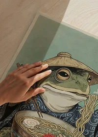 A frog in zen meditation with steaming noodles.-3