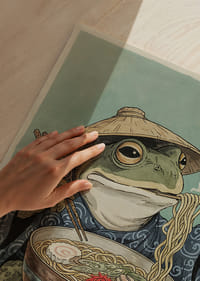 A frog in zen meditation with steaming noodles.-3