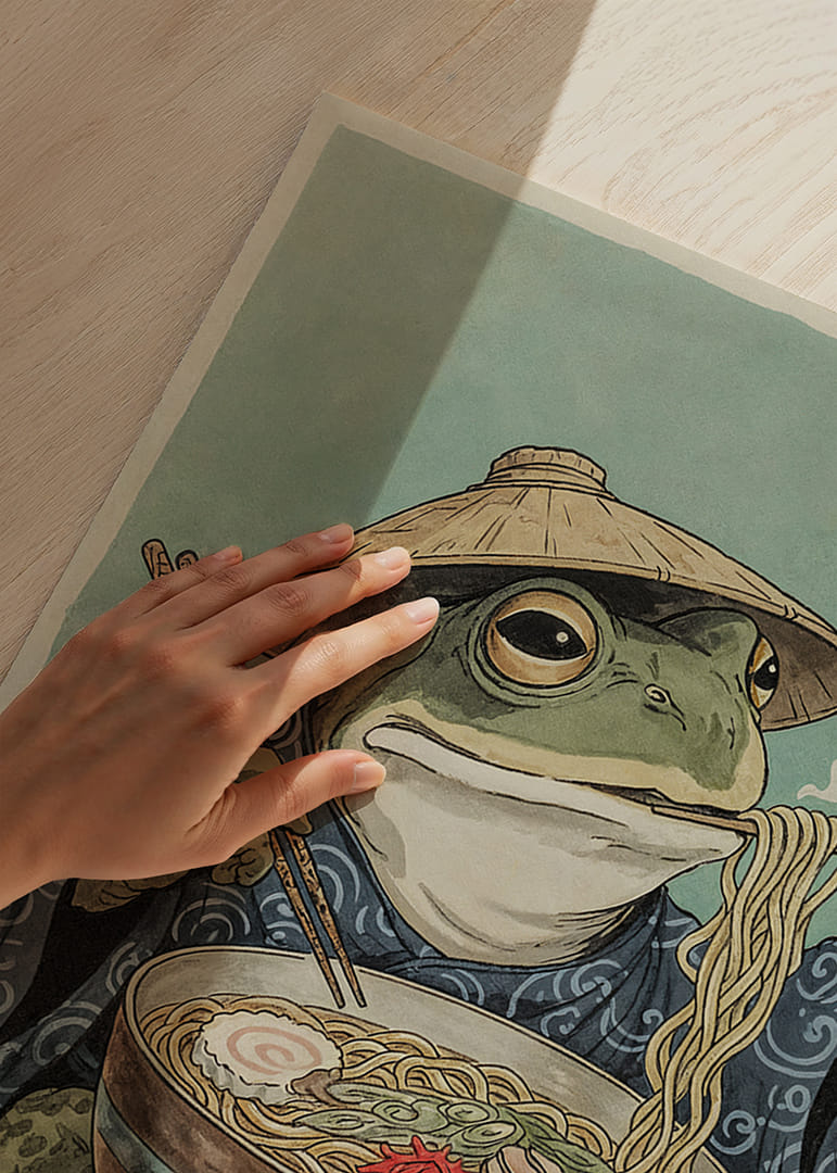 A frog in zen meditation with steaming noodles.-12