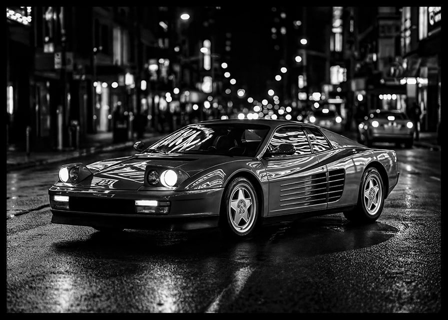 Ferrari Testarossa parked in the city nightlife.-12