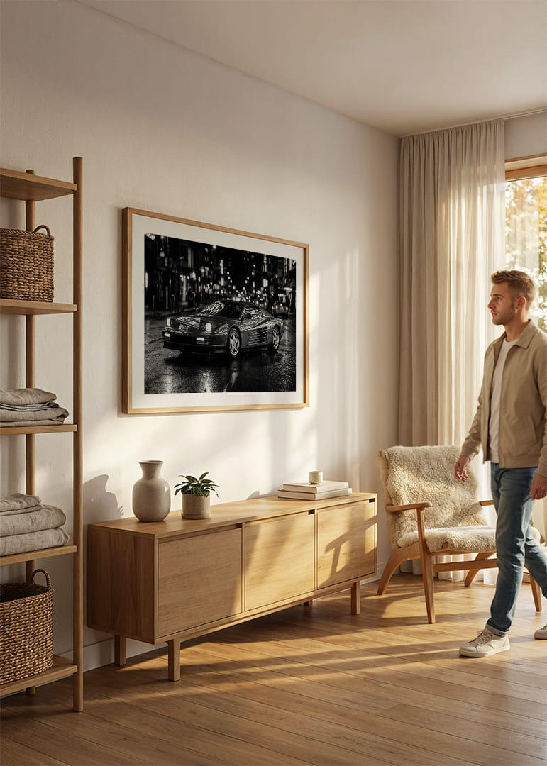 Een Ferrari Testarossa geparkeerd in het uitgaansgebied van de stad.-12